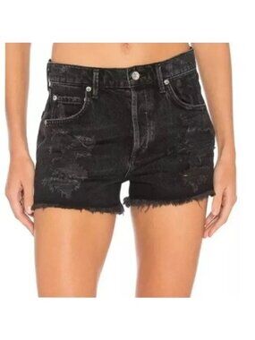 AGOLDE Black Distressed Denim Jean Shorts